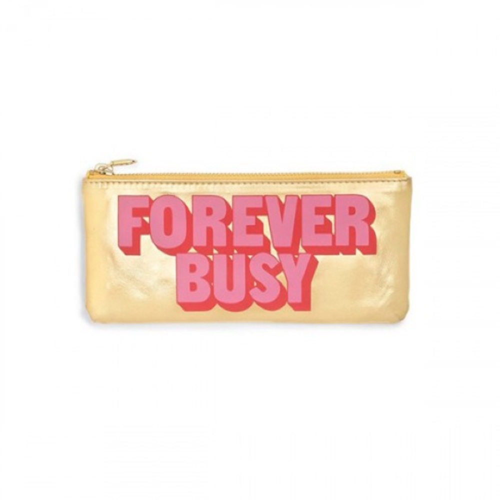 NWT Forever Busy Gold Zip Clutch Pencil Pouch